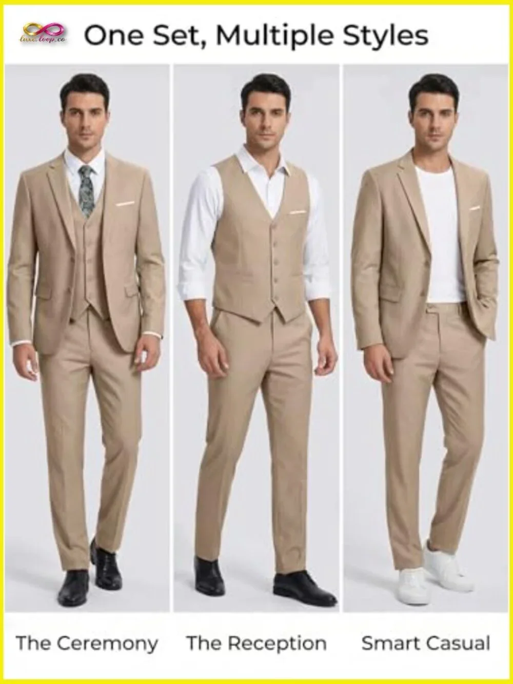 Slim Fit Three Piece Suit Set Modern Fitted Blazer Vest Pants Formal Wedding